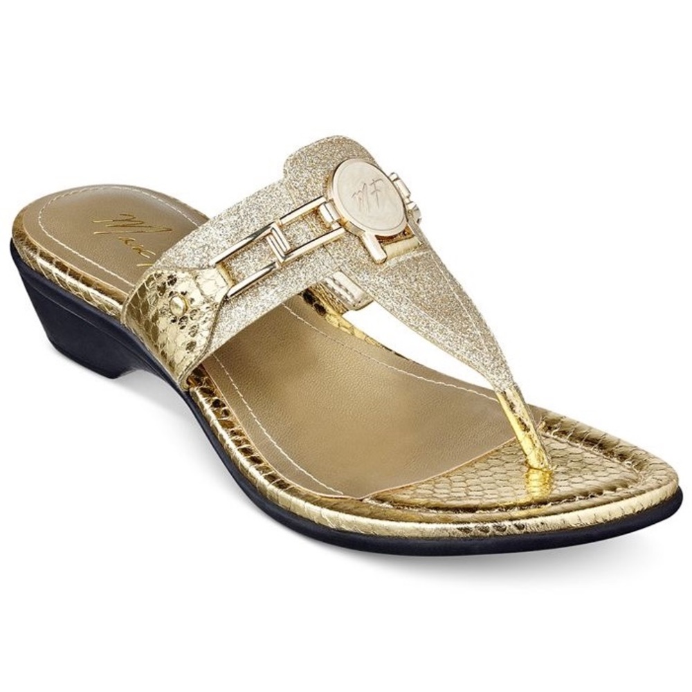 Marc Fisher Amina 2 Gold Thong Sandals-Size 5M